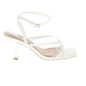 Carcuume 9 Chic White Strappy Sandals kitten heels low ivory slingback stiletto